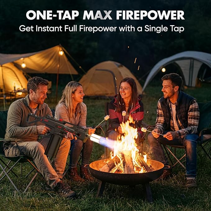 Propane Torch Gun with One-Touch Max Fire, Kitchen Blow Torch for Sous Vide Searing Steak, Grill, Charcoal Starter, Campfire(Propane Tank Not Included) Black and Red