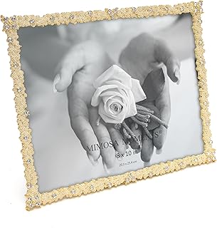 8x10 Brass-Tone Jewel Bling Picture Frame with Rhinestones, Decorative Photo Frame for Wedding, Anniversary, Christmas, Bride Gift, Tabletop Display
