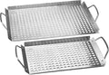 Outset Stainless Steel Grill Topper Grid, Set of 2, 11"x7" and 11"x17" BBQ Basket Trays