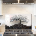 fzxwyishu Tree of Life,Tempered Glass Backsplash For Kitchen Behind Stove,Easy to Clean Kitchen Sink Cover Splash Guard, Home Kitchen Décor (White, 30"x18"(76.2x45.72cm))