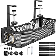Under Desk Cable Management Tray Black, Cinati Wire Organizers No Drill, Cable Tray with Clamp for Wire Management, Cord Organization Box for Office, Home - No Damage to Desk