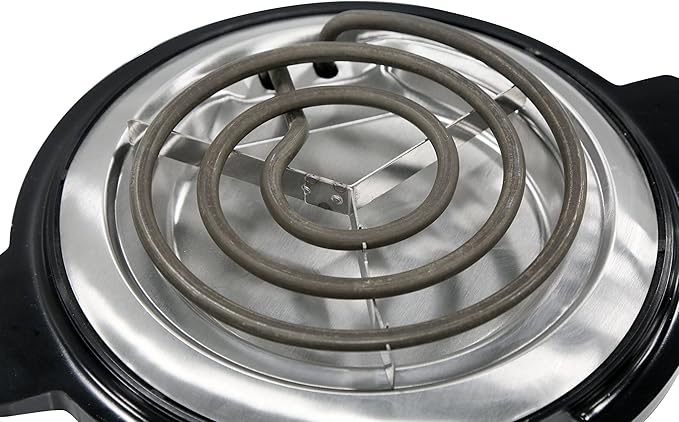 Elite Gourmet ESB-300X Single Countertop Coiled Burner, 1000 Watts Electric Hot Plate, Temperature Controls, Power Indicator Lights, Easy to Clean, Black
