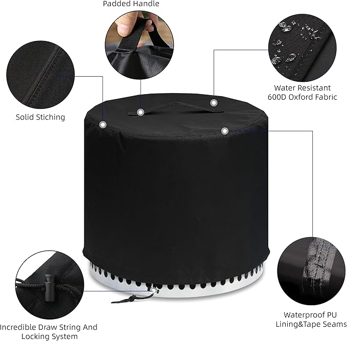 Fire Pit Cover for Solo Stove Cover Ranger 15 Inch, 600D Waterproof Anti-UV & Tear Resistant Round Cover All-Weather Outdoor Protection, Black, 17" D x 15" H