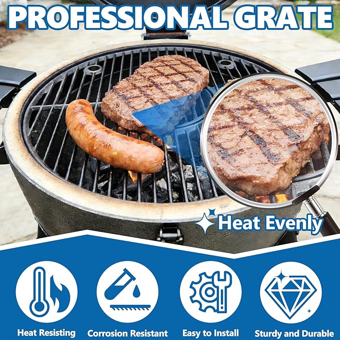 SafBbcue 19.5" Round Grill Grate for Akorn Kamado Ceramic Grills, Charcoal Grate for Pit Boss K24 Louisiana Grills K24, Grates for Char-Griller 16620 Grill Replacement Parts Kamado Acorn Accessories