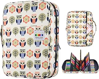 YOUSHARES Colored Pencil Case 220 Slots Pen Case Organizer With Handy Wrap & Zipper, Multilayer Holder for Prismacolor Colored Pencils & Gel Pen (Cartoon Owl)