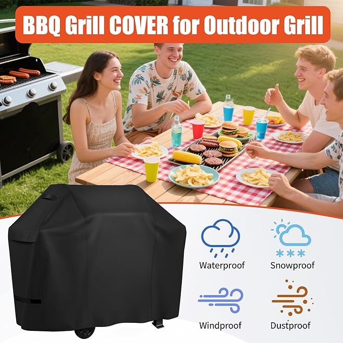 iCOVER Grill Cover 60 inch, BBQ Grill Cover for Outdoor Grill, 600D Heavy Duty Waterproof BBQ Cover, Anti-UV and Rip-Proof Barbecue Cover, Gas Grill Cover for Weber, Char-Broil, Nexgrill, etc