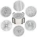 Coaster for Drinks Set of 6, Black White Geometry Absorbent Round Ceramic Stone Mat, with Cork Base and Metal Holder, Gift for Housewarming Room Bar Decor