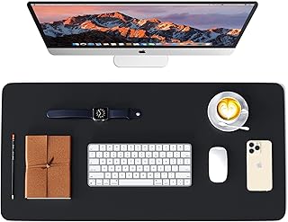 WAYBER Leather Desk Pad Protector, Waterproof Mouse Pad, PU Desk Mat, Office Desk Cover, Desk Writing Mat for Office/Home/Work/Cubicle (Black/Red) 31.5x15.8 in