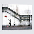 Wieco Art Banksy Grafitti Girl with Red Balloon Large Modern Gallery Wrapped Giclee Canvas Prints Artwork Grey Love Pictures Paintings on Canvas Wall Art for Living Room Bedroom Home Decorations