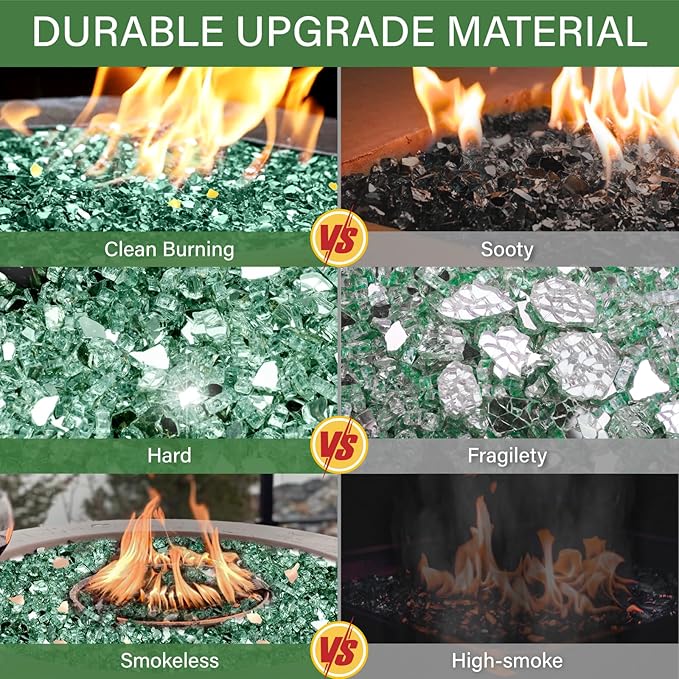 NUPICK 5 Pound Fire Glass, 1/2 Inch Reflective Fire Pit Glass, Tempered Firepit Glass Rock for Propane or Natural Gas, Glass Rocks for Fire Pit Table, Fireplace Glass for Landscaping, Green