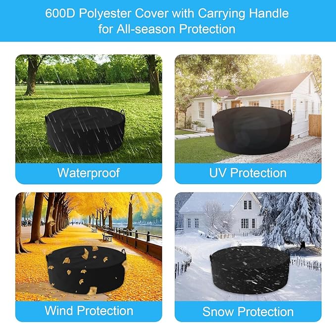LS'BABQ 45" Fire Pit Surround Tabletop with Waterproof Cover for Solo Stove Yukon & Bonfire, Round Outdoor Fire Pit Table for Most Wood-Burning Stoves Under 28.5" Dia for Camping, Powder-Coated Steel