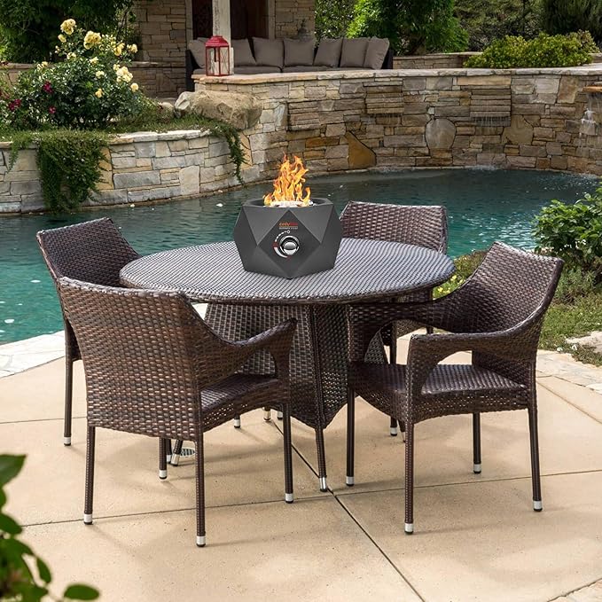 ONLYFIRE OUTDOOR LIVING 14” Modern Tabletop Gas Fire Pit, Portable Firepit Works with 1lb Propane Gas for Patio Backyard Porch Camping RV Tailgating, Side-Mounted, FP004