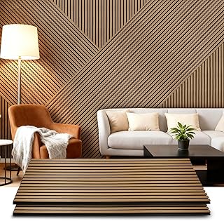 Acoustic Wood Wall Panels 2 Pack 47.6" x 23.6", Sound Proof Wooden Paneling for Walls, 3D Fluted Panel for Interior Wall Decor, Living Room, Bedroom - Teak (Cover Approx. 16 sq.ft)