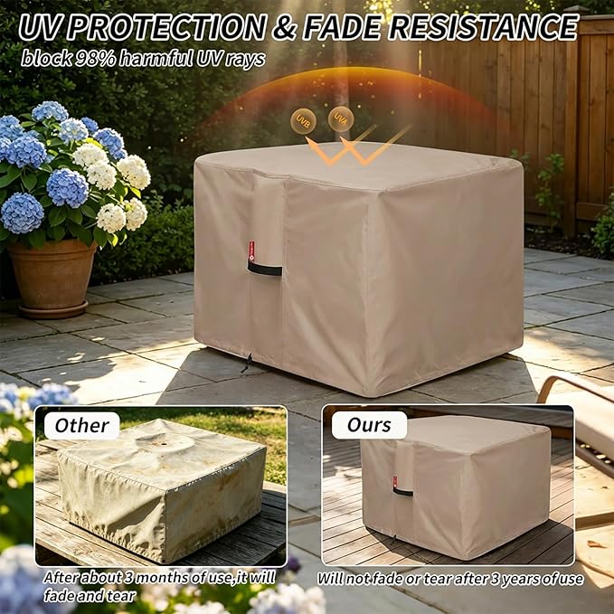 [2026 Upgraded]SheeChung Fire Pit Cover Square 28"L x 28"W x 25"H,Heavy Duty 600D Waterproof Outdoor Firepit Cover,Fit for 24/26/28 Inch Propane Firepit Table,Gas Fire Pit Table Covers with Drawstring