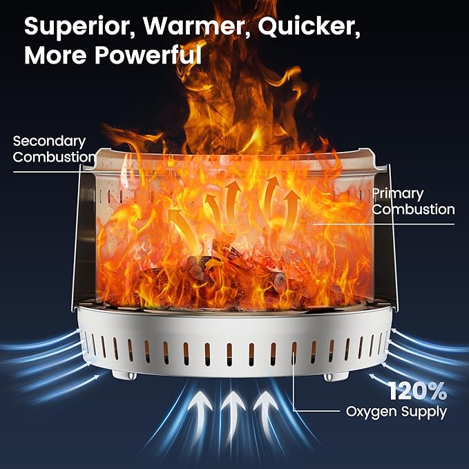 Amopatio 21'' Fire Pit Outdoor Smokeless Firepit Wood Burning Outdoor Firepits with Removable Ash Pan, Portable Stainless Steel Fire Pits with Carry Bag for Patio Backyard Camping BBQ