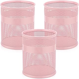 Segarty Pencil Holder, 3 Pack Pink Pen Holder, 3.3 x 3.9 inch Pencils Cups, Round Metal Pens Container Organizer for Office Supplies, School Classroom, Makeup Brush, Home Storage