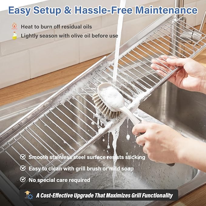 20.6''-32.08'' Adjustable Universal Stainless Steel Grill Warming Rack - Fits Nexgrill (720-0830H/X, 720-0888B/N, 720-0958B), Dynaglo, Cuisinart, Monument 4/5 Burner Gas Grills