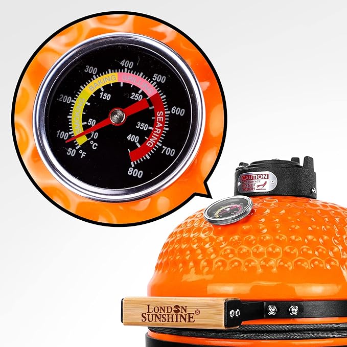 London Sunshine Ceramic Charcoal BBQ Kamado Grill Smoker - Portable Tabletop Cadet Series -Orange