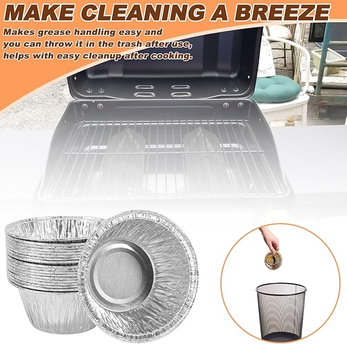 Grill Grease Cup with Clip Replacement Parts for Char-broil/ Kenmore Gas Grill Part, Aluminum Disposable Foil Grease Tray for Masterbuilt 30" & 40" Propane Smokers and Other Similar Grills, 20 Packs