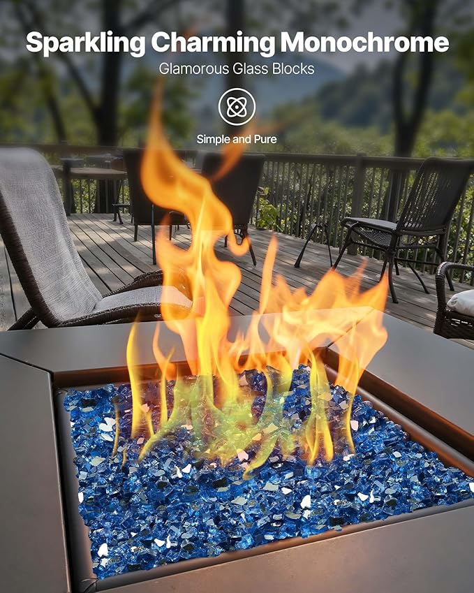 VEVOR Fire Glass, 10 lbs, Pacific Blue, 1/2 Inch High-Temperature Resistant Reflective Glass Rocks, Smokeless Fire Pit Stones for Outdoor Table & Landscaping