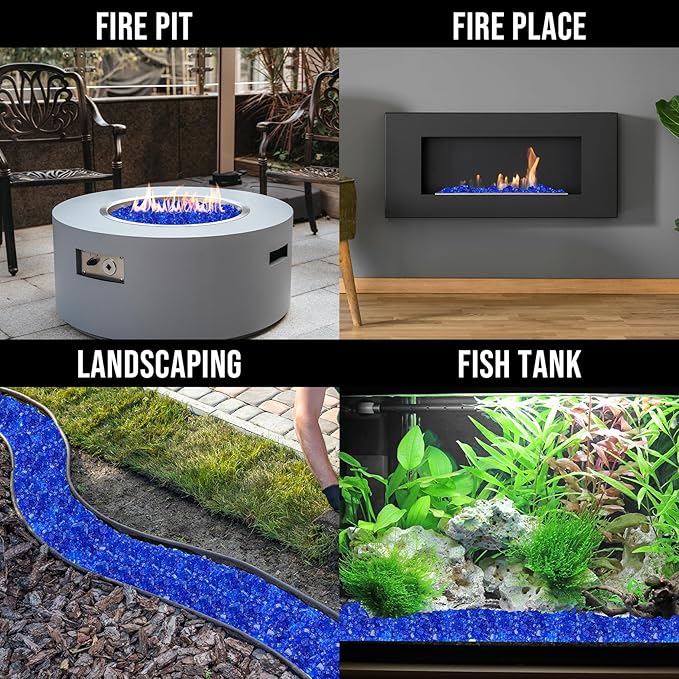 Skyflame High Luster 10-Pound Regular Fire Glass for Fire Pit Fireplace Garden Landscaping Cobalt Blue 1/4" Size