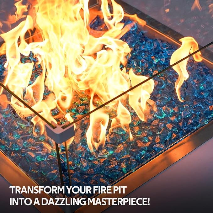 Mr. Fireglass 1/2-Inch Polygon Fire Glass for Fireplace Fire Pit & Lanscaping, 10 Pounds High Luster Aqua Blue