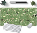 Green Desk Mat XL Cat Cute Plant Cool Desk Pad Keyboard Mat Kawaii Black Cat Flower Mouse Pad Green Desk Mat Desk Decor with Stitched Edges Non-Slip Large Computer Mat 31.5x15.7in