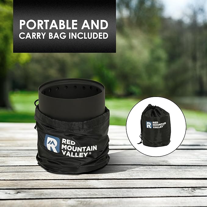 Red Mountain Valley Smokeless Tabletop Fire Pit with Mat, Portable Mini Low Smoke Camping Stove with Travel Bag and Fireproof Mat, Stainless Steel Black, for Outdoor Enthusiasts