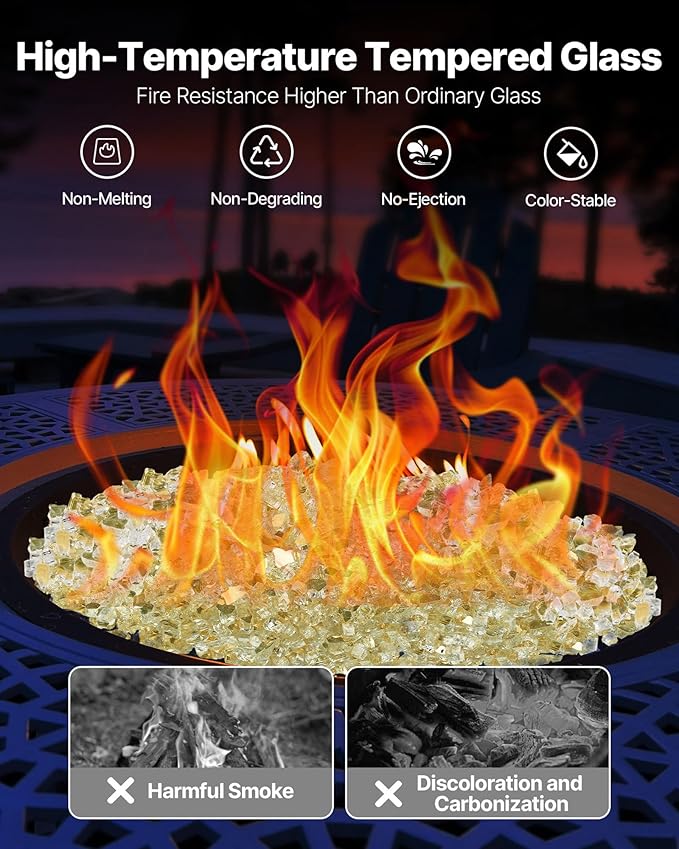 VEVOR Fire Glass, 10 lbs, Gold, 1/2 Inch High-Temperature Resistant Reflective Glass Rocks, Smokeless Fire Pit Stones for Outdoor Table & Landscaping