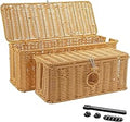 2 Pcs Handmade Cable Management Boxes Rattan Cable Organizer Large & Medium Cord Hider Organizer Boxes Power Strip Boxes Locked Cover with 2 Open Slots for Home and Workplace