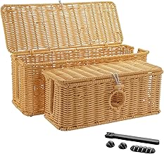 2 Pcs Handmade Cable Management Boxes Rattan Cable Organizer Large & Medium Cord Hider Organizer Boxes Power Strip Boxes Locked Cover with 2 Open Slots for Home and Workplace