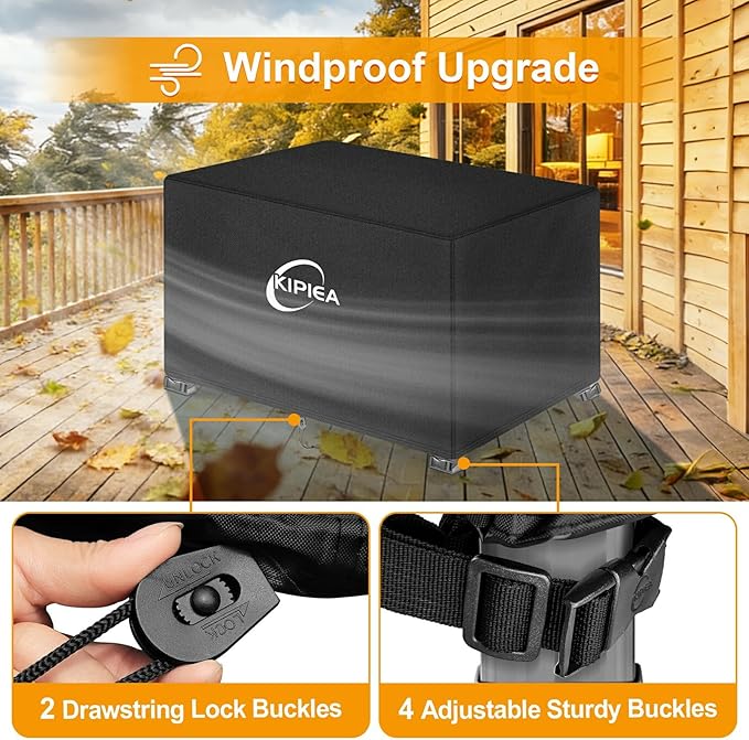 Kipiea Rectangular Fire Pit Cover – Upgraded 600D Heavy Duty, 100% Waterproof Propane Fire Table Cover, UV and Tear Resistant Outdoor Fire Pit Table Cover for 48" L x 28" W x 24" H, Black