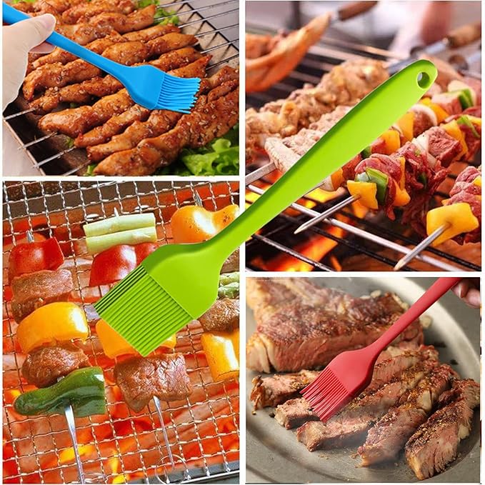 Grill Basting Brush Silicone Pastry Baking Brush BBQ Sauce Marinade Meat Glazing Oil Brush Heat Resistant, Kitchen Cooking Baste Pastries Cakes Desserts, Dishwasher Safe 4Pack