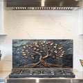 fzxwyishu Tree of Life,Tempered Glass Backsplash For Kitchen Behind Stove,Easy to Clean Kitchen Sink Cover Splash Guard, Home Kitchen Décor (grey, 30"x14"(76.2x35.56cm))