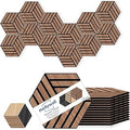 Mollywell Acoustic Panels, PVC Wood-Grain, 14x12 Inch Hexagon Carved Sound Proof Wall Tiles, Self-Adhesive High Density Felt for Home Theater/Studio/Office Echo Reduction, 12 Pack Walnut, TH4