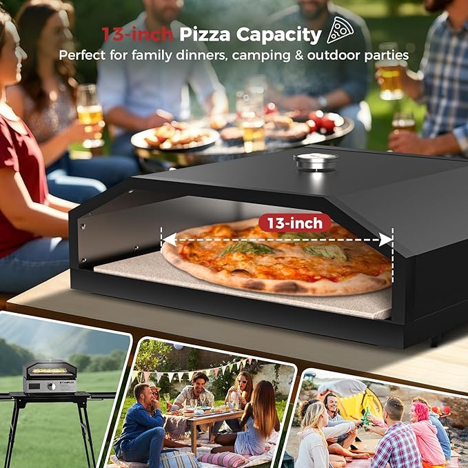 CAMPLUX 17 Inches Pizza Oven for Grill with Storage Bag and 14.8"×13" Cordierite Stone, Grill Top Pizza Oven Built-in Thermometer, Compatible with Propane & Charcoal Grill for Crispy Homemade Pizza