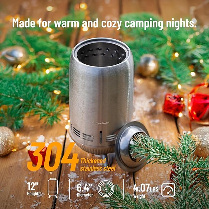 EchoSmile 12 x 7 inch Smokeless Tabletop Fire Pit with Stand, Stainless Steel Portable Fire Pit for Outside Camping, Patio, Camping Stove Fueled by Pellets or Wood Burning, Sliver