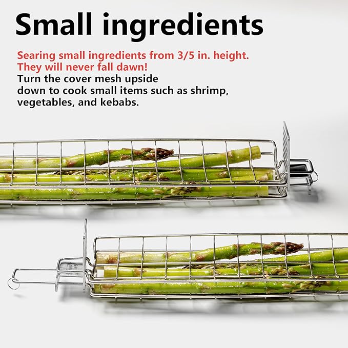 Grill Basket Set (1 Pack) – Adjustable Stainless Steel Grilling Baskets with Rotating Handle – Fish, Vegetable & Meat Grill Basket for Charcoal & Gas BBQ – Gift for Men & Dad