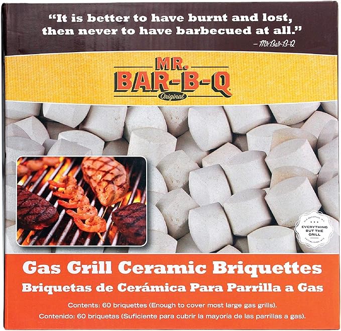 60-Pack Ceramic BBQ Briquettes for Gas Grill – Self-Cleaning Ceramic Briquettes - Heat Diffusers Reduce Flare-Ups for Outdoor Cooking, BBQ - Replacement for Lava Rocks - 06000Y by Mr. Bar-B-Q