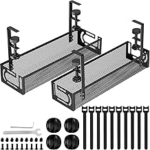 Cable Management, 2 Pack Cable Management Under Desk No Drill, Metal Cord Organizer with Clamp for Standing Desk, Cable Organizer for Home Office, Black