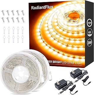 RadiantFlux Warm White LED Strip Lights, 2 Sets 65ft Flexible Ambient Lighting, 1200 LEDs for Cabinet, Shelves, Living Room, Study, Wardrobe & Ideal House Warming Gifts
