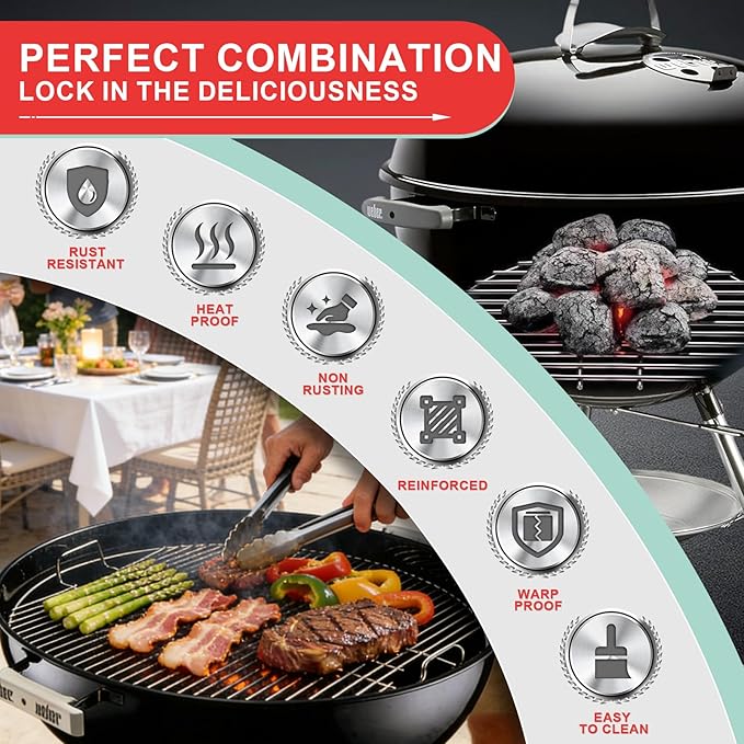 7435 7441 Grill Grate for Weber 22 Inch Kettle Charcoal Grill, 22" Cooking Grate for Weber Master Touch 22, Performer, Jumbo Joe Premium, Original Kettle Accessories, Stainless Steel –Easy Clean