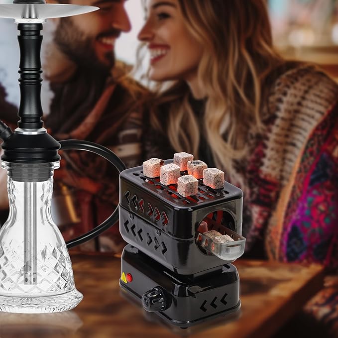 Charcoal Burner for Hookah Faster Heating Electric Stove Coconut Coal Starter 2 Heating Zones with Stainless Detachable Tongs, 1200W High Power Cube Coil Multipurpose Burners Fire Starters
