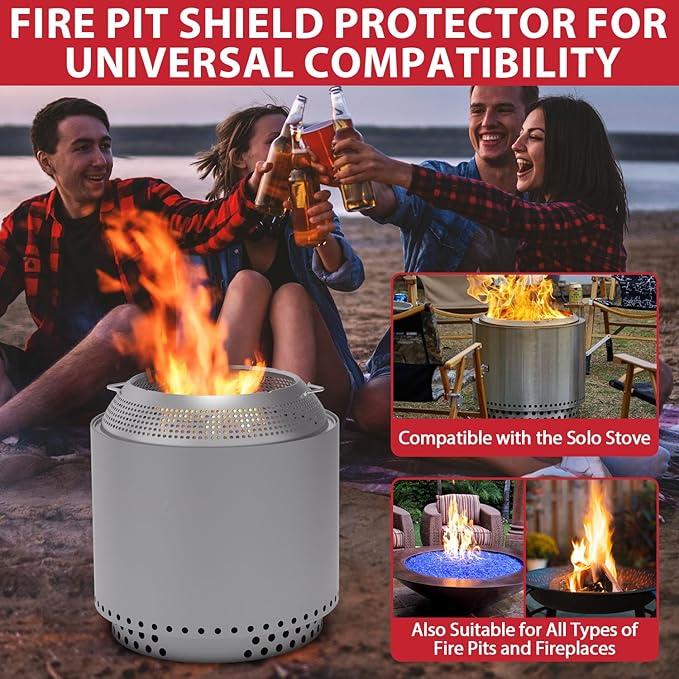 Spark Shield for Solo Stove Bonfire - Stainless Steel Fire Pit Spark Protector Screen for Outdoor Backyard Party, Shield for Solo Stove Bonfire with Two Guild Sticks