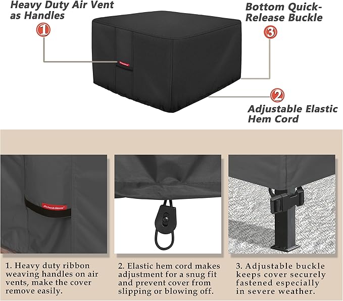 Porch Shield Fire Pit Cover - Waterproof 600D Heavy Duty Fade Resistant Square Patio Fire Pit Table Cover Black - 32 x 32 x 24 inch