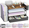 gianotter Wood Desk Organizers and Accessories with File Holder, 4-Tier Desk Accessories & Workspace Organizers with Drawer and Pen Holder, Desk Reference Organizer (Wood, 4T with Drawer)