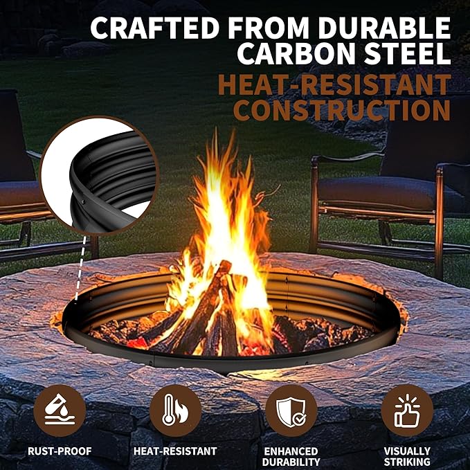 36 Inch Fire Pit Ring, Heavy Duty Large Fire Pit Ring for Outside Wood Burning, Fire Pits Rings with High-Temperature Coating for Backyard, Bonfire, Camping, Beach (3x3 FT)