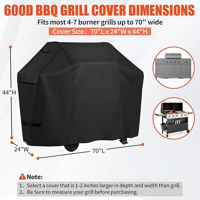 iCOVER Grill Cover 70 inch, BBQ Grill Cover for Outdoor Grill, 600D Heavy Duty Waterproof BBQ Cover, Anti-UV and Rip-Proof Barbecue Cover, Gas Grill Cover for Weber, Char-Broil, Nexgrill, etc