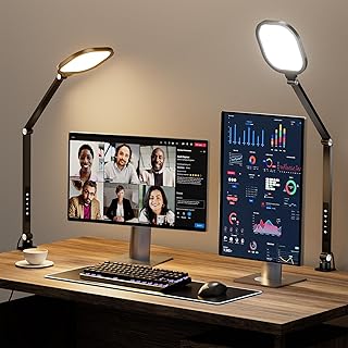 LitONES 2 Packs Led Desk Lamps for Home Office, 1200LM Dimmable Clamp-on Desktop Light, Adjustable Swing Arm Ring Light with Stand, Memory & Timer Function, Eye-Caring Design