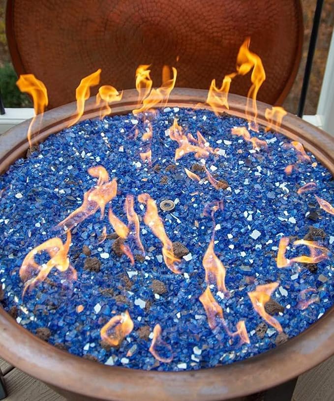 NUPICK 20 Pound Fire Glass, 1/2 Inch Reflective Fire Glass, Fit with Fire Pit Glass and Fireplace Glass, Blue
